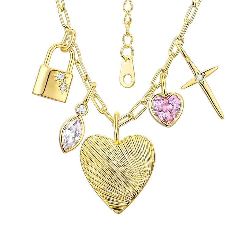 Believe by Brilliance Women's Heart Charm Necklace in 14KT Gold Flash Plated Brass | Walmart (US)