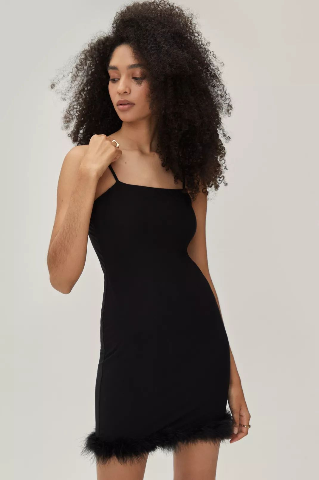 Feather Trim Square Neck Mini Dress | Nasty Gal (US)