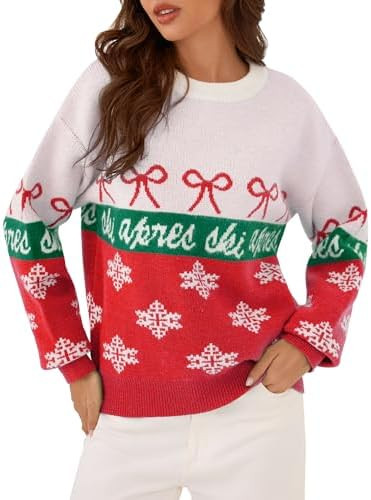 ZAFUL Women's Christmas Cedar Snowflake Trucks Patterns Knitted Sweater Long Sleeve Floral Printe... | Amazon (US)