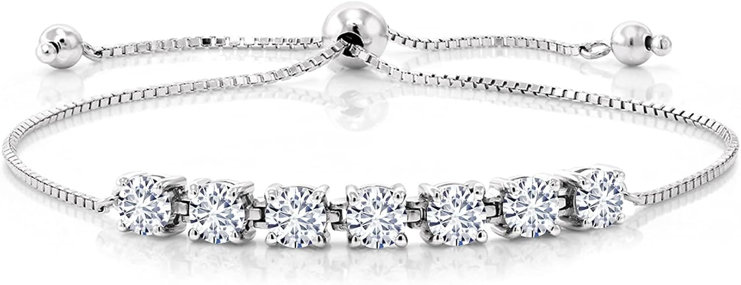 925 Sterling Silver White G-H Created Moissanite by Gem Stone King Tennis Bracelet For Women (2.31 C | Amazon (US)