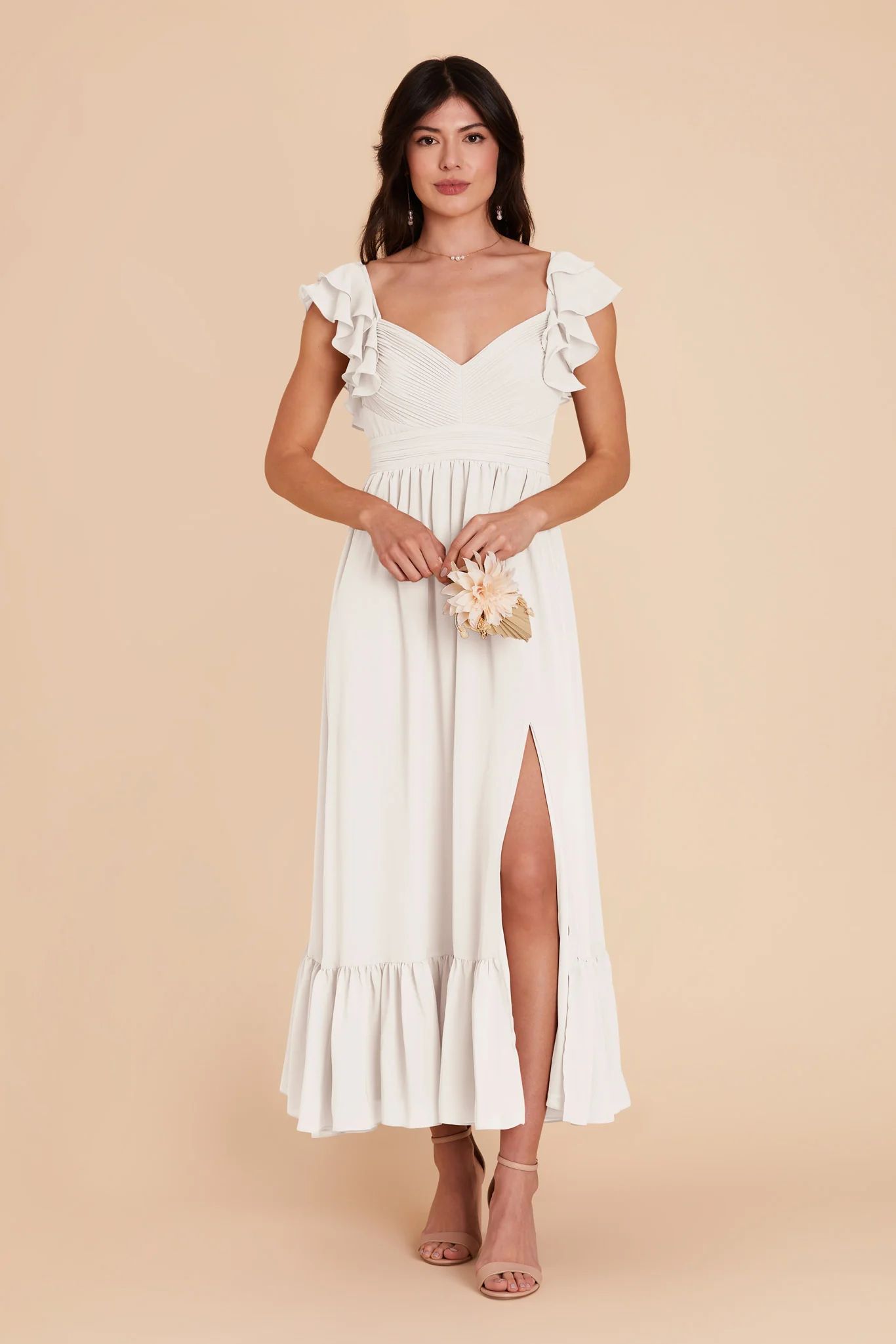 Michelle Chiffon Dress - White | Birdy Grey