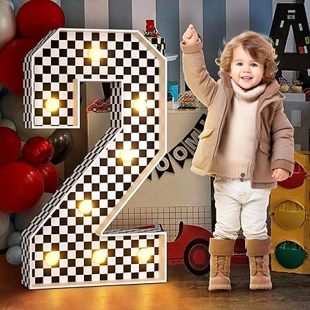 imprsv Marquee Numbers Racing 2nd-Birthday Decorations: 3ft Large Light Up Number 2 Two Fast Birt... | Amazon (US)