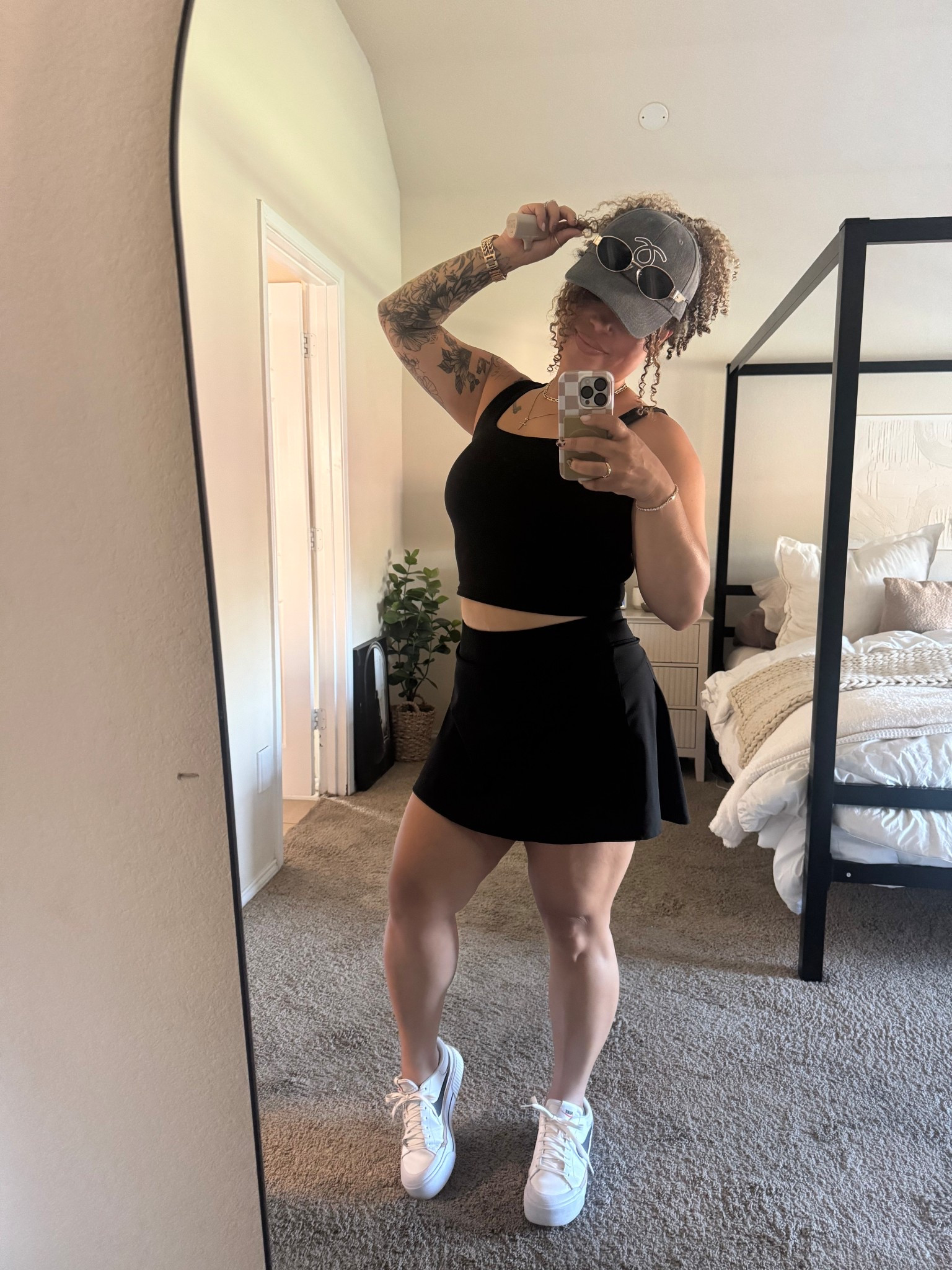 Weekend uniform: comfy + chic. Perfect for running errands, chasing kids, or grabbing coffee. 🤍 #LTKactive #LTKfit #LTKcasual
Sizing:
	•	Top: Large
	•	Skort: Large


#LTKMidsize #LTKStyleTip #LTKActive