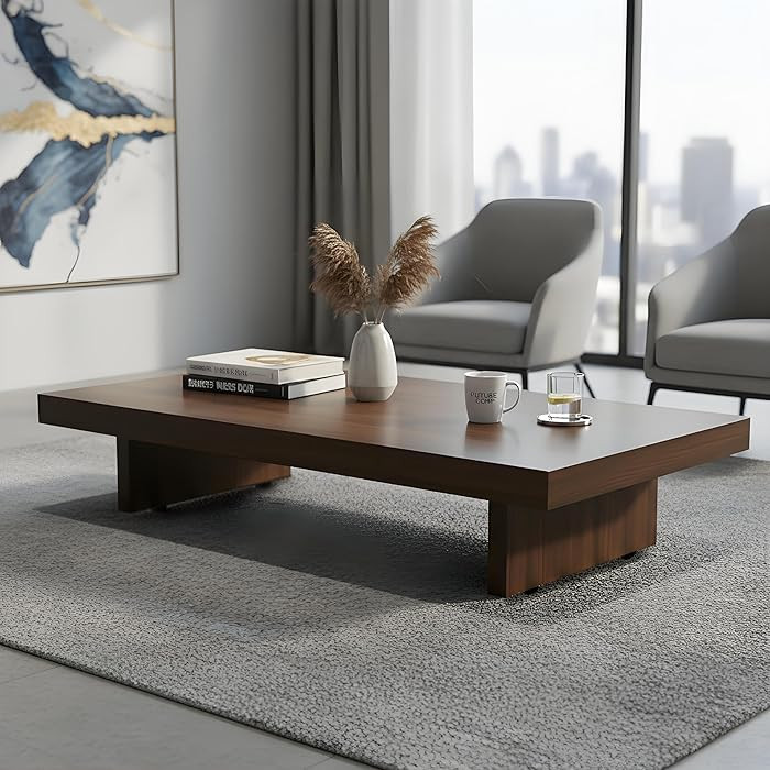Minimalist Solid Wood Coffee Table for Living Room, Low Profile Square/Rectangular Coffee Table w... | Amazon (US)