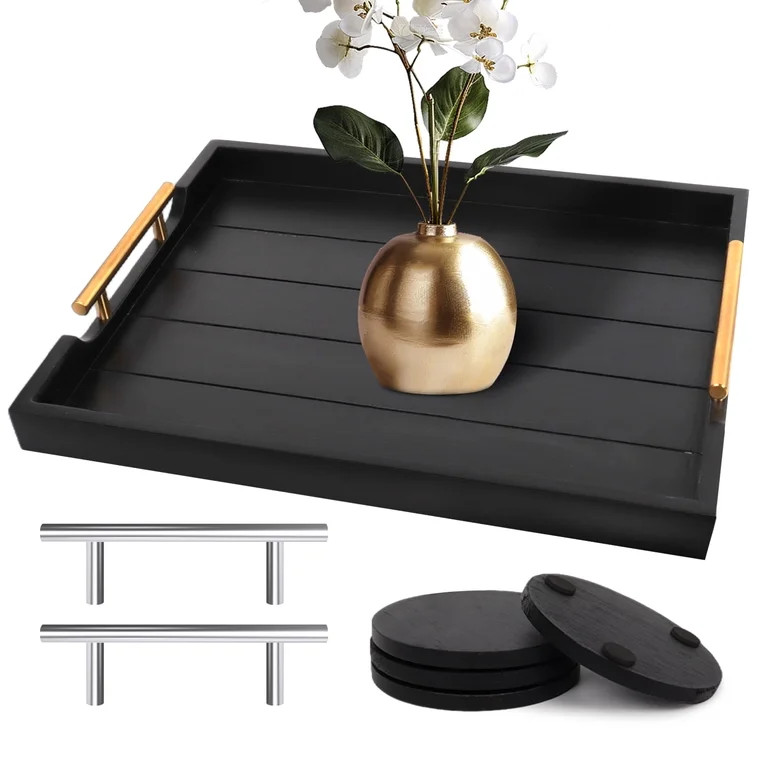 Sxnows Coffee Table Trays - Large Ottoman Tray for Living Room -Wood Serving Tray with 2 Sets of ... | Walmart (US)