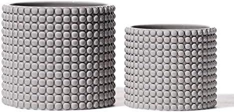 Grey Ceramic Vintage Style Hobnail Patterned Planter Pots - POTEY 6 and 5 Inch Containers with Wa... | Amazon (US)