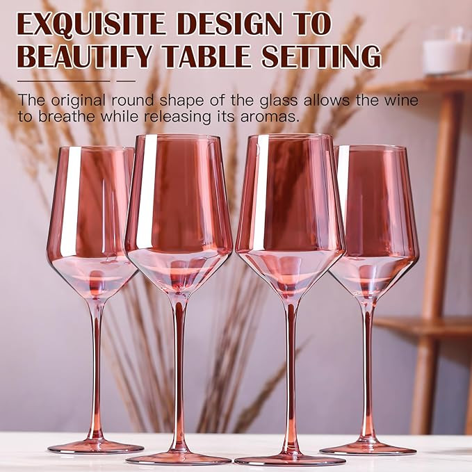 Red Colored Wine Glasses Set of 6-15oz Hand Blown Red Wine Glass Long Stem for Home Bar, Party | Amazon (US)