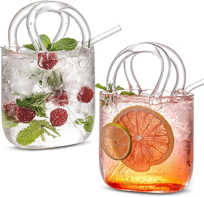 Glass Purse for Drinks Set of 2,24oz Unique Funky Thick Wine Glasses Gifts for Women Party,Fish B... | Amazon (US)