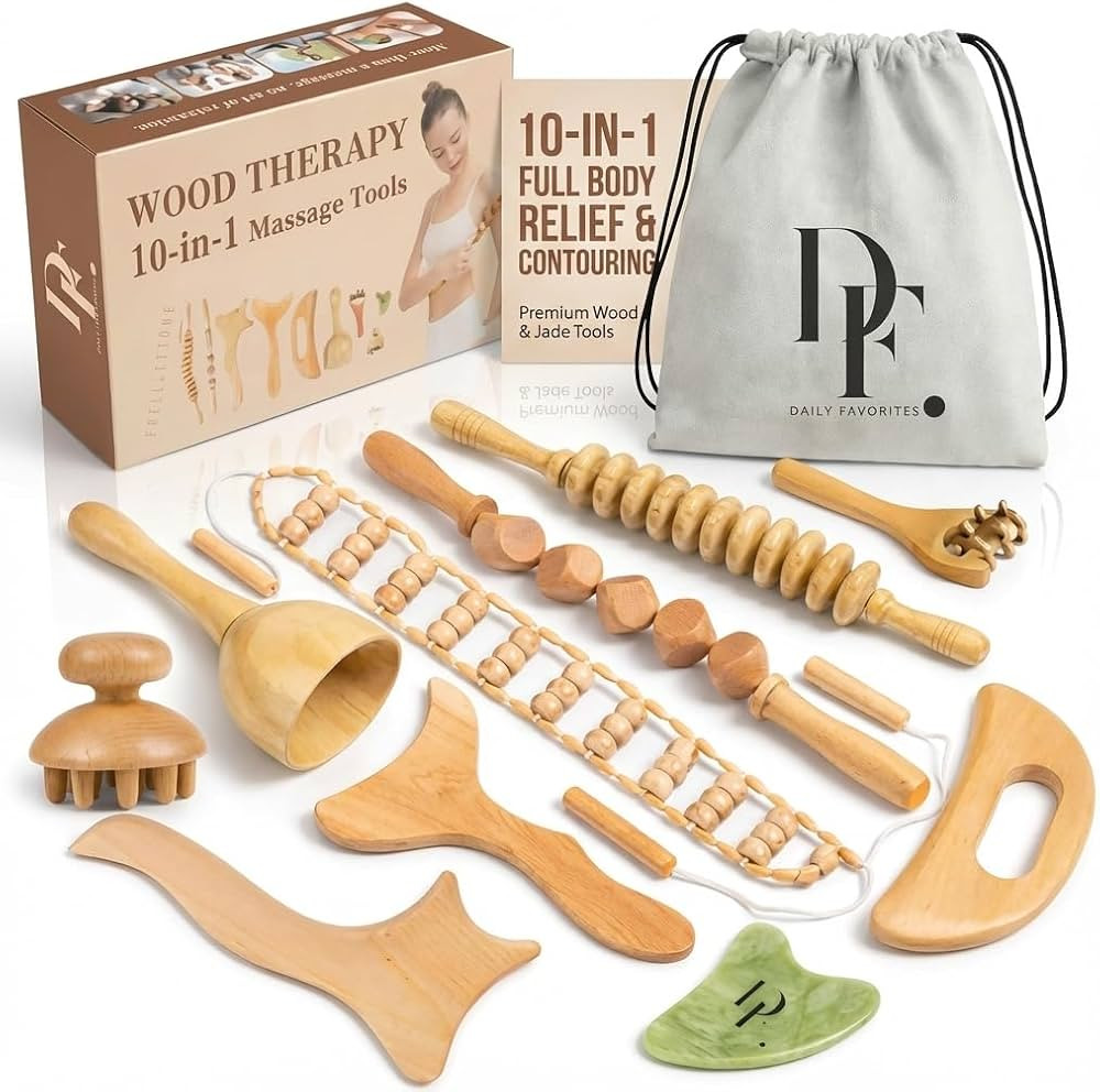 10-in-1 Wood Therapy Massage Tools – Lymphatic Drainage Tools with Gua Sha Stone for Muscle Pai... | Amazon (US)