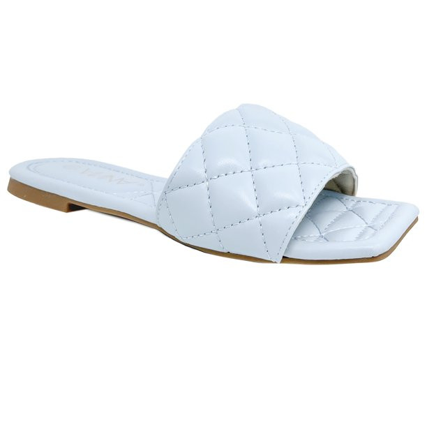 SNJ New Women's Braided Quilted Single Band Strap Flat Square Toe Open Slide Sandal - Walmart.com | Walmart (US)