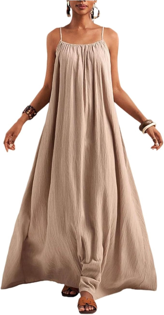 Maxi Sundresses for Women Beach Vacation Sleeveless Linen Dress Gauze Beach Long Flowy Dresses Ba... | Amazon (US)