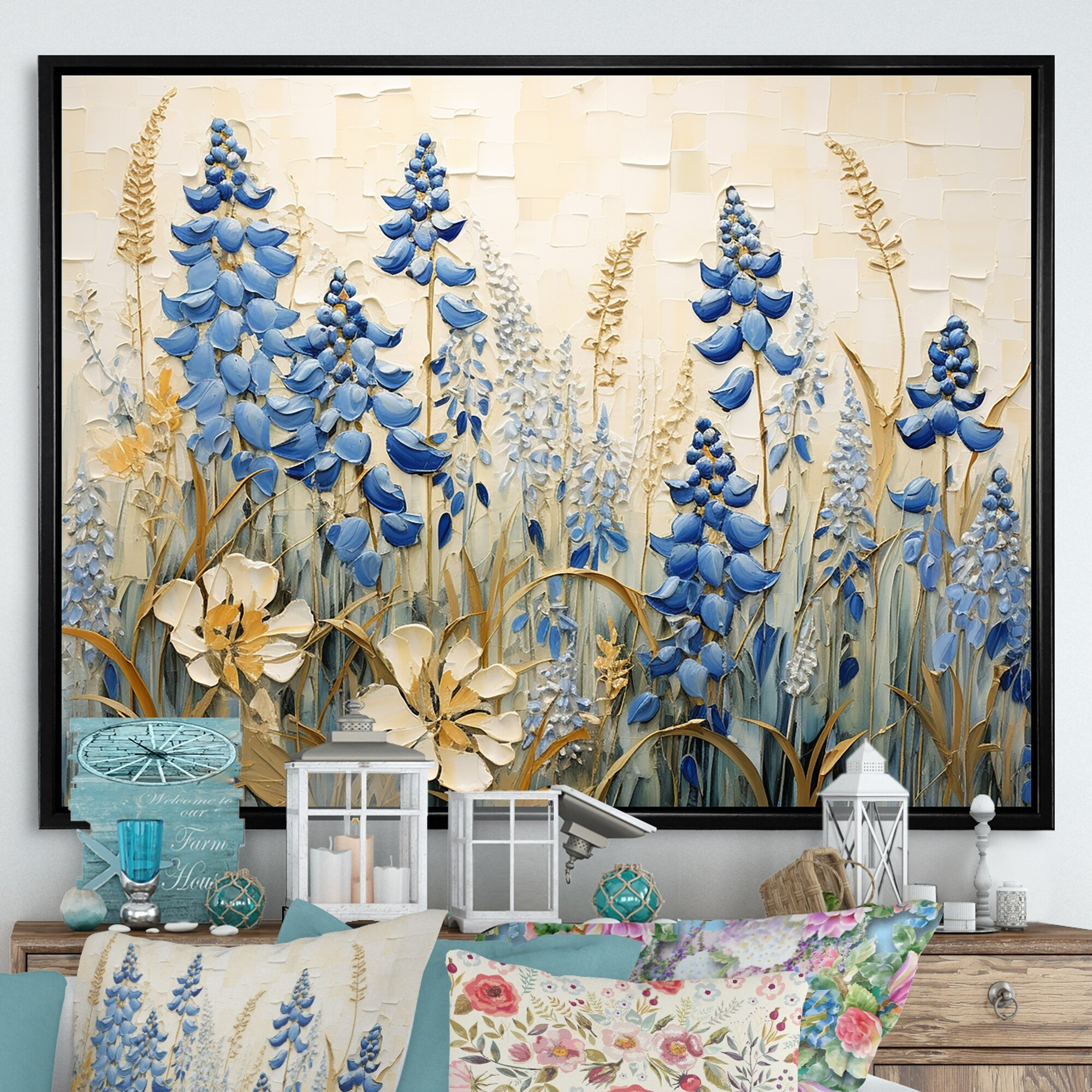 Designart "Blue Bonnets Field Tranquility I" Blue Bonnets Framed Canvas Prints | Bed Bath & Beyond