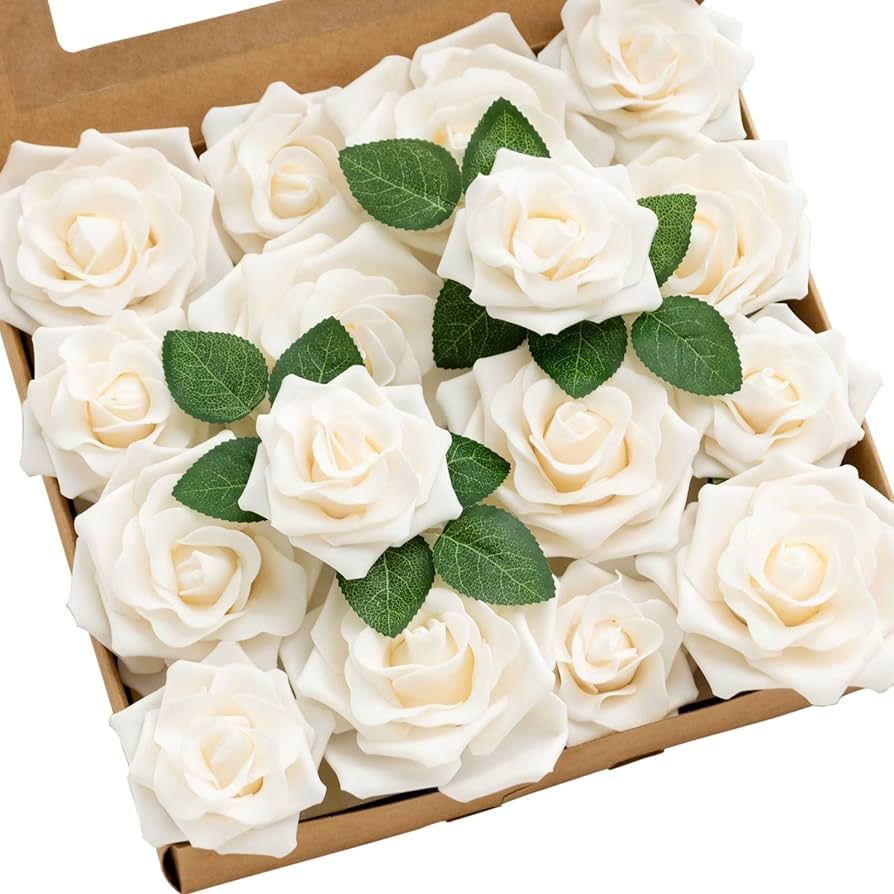 Ling's Moment Artificial Flowers Avalanche Rose Fake Foam Flowers Cream 2.5" & 3.5" Mixed 16pcs w... | Amazon (US)