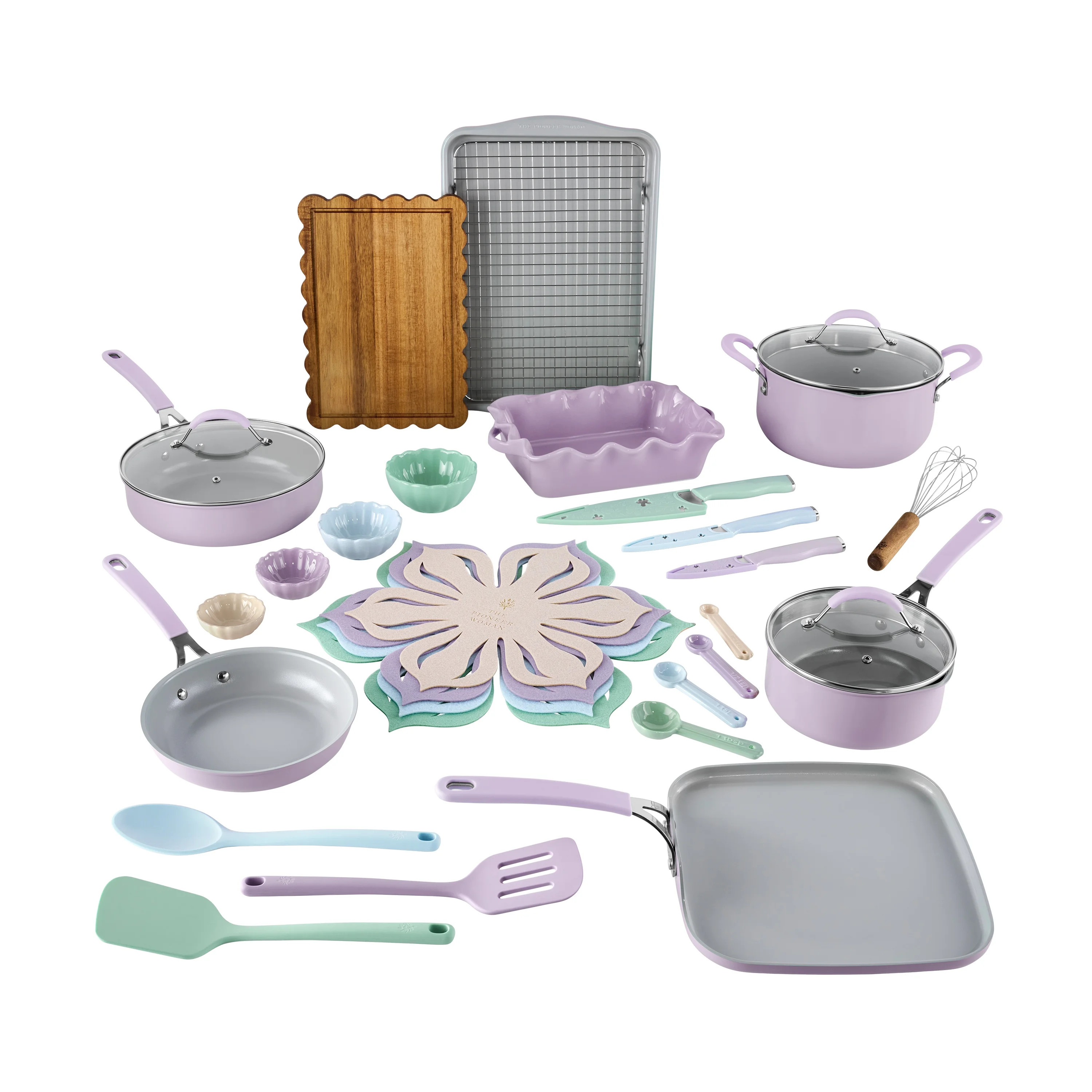 The Pioneer Woman Sutton 34-Piece Ceramic Nonstick Cookware and Bakeware Set, Iris | Walmart (US)