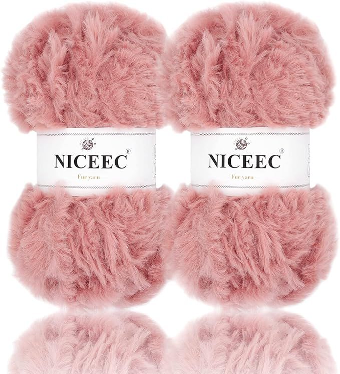 NICEEC 2 Skeins Super Soft Fur Yarn Chunky Fluffy Faux Fur Yarn Eyelash Yarn for Crochet Knit-Tot... | Amazon (US)