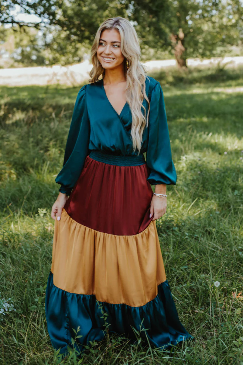 In The Meadow Green Color Block Maxi Dress | Apricot Lane Boutique