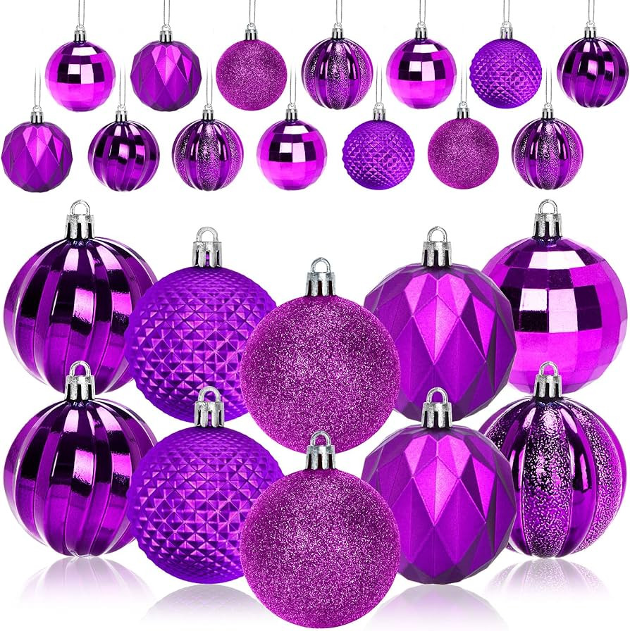 JULMELON 24PCS Christmas Balls Christmas Tree Ornaments Purple Christmas Ornaments Holiday Hangin... | Amazon (US)
