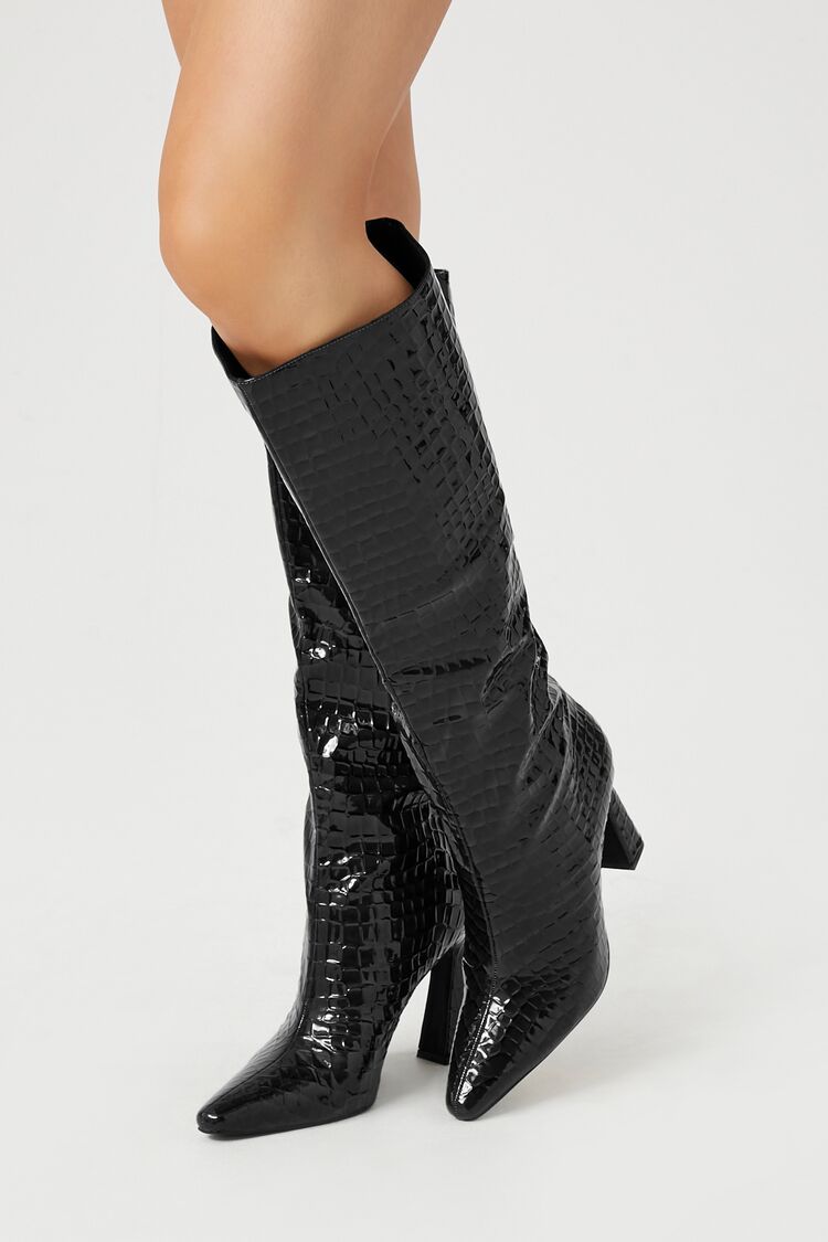 Faux Croc Leather Pointed Toe Boots | Forever 21 | Forever 21 (US)