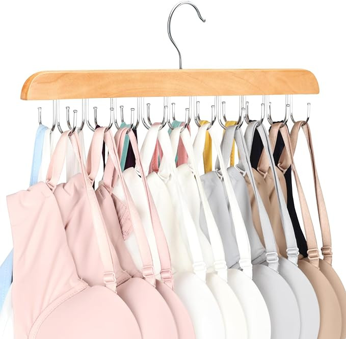 Bra Hanger for Closet, Tank Top Organizer 20 Hooks Capacity Foldable Wood Space Saving Hanger Clo... | Amazon (US)