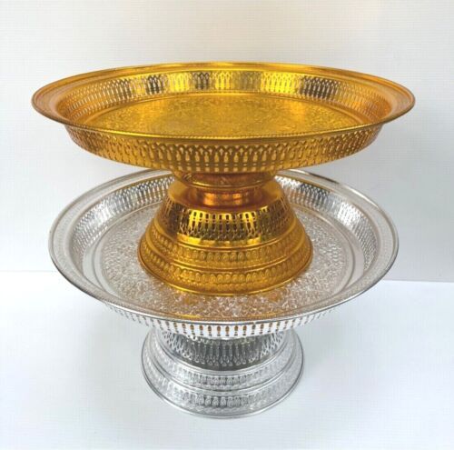 Vintage Style Thai Phan Khan Tok High Foot Gold Tray Silver Aluminum XL Sz 53 cm | eBay US