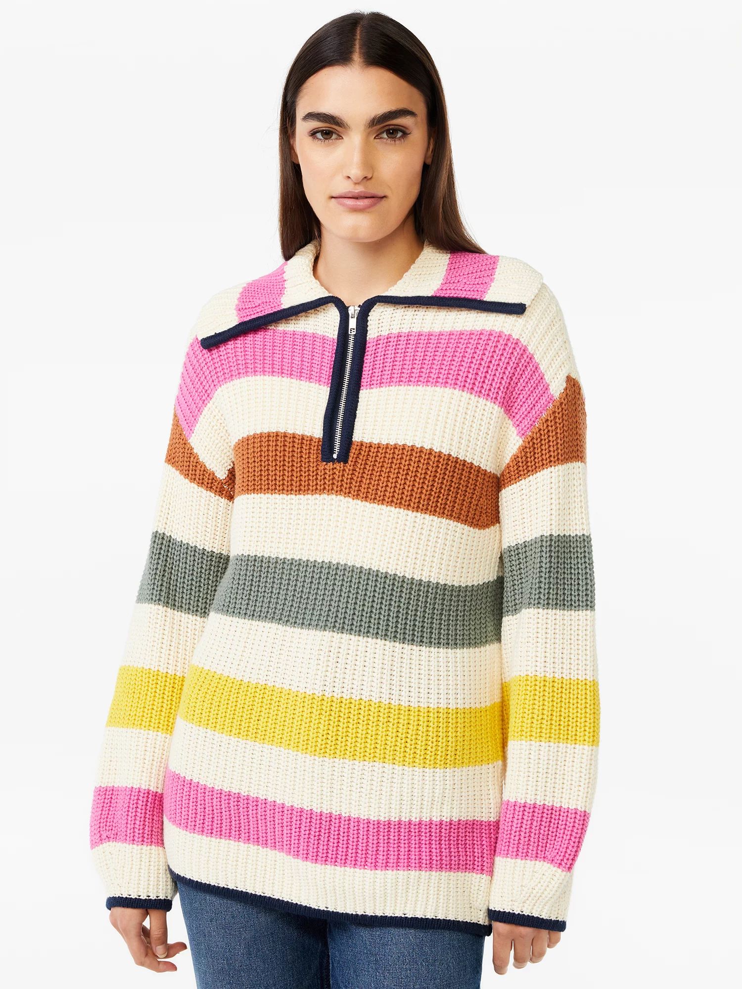 Free Assembly Women's Chunky Half Zip Popover Sweater | Walmart (US)