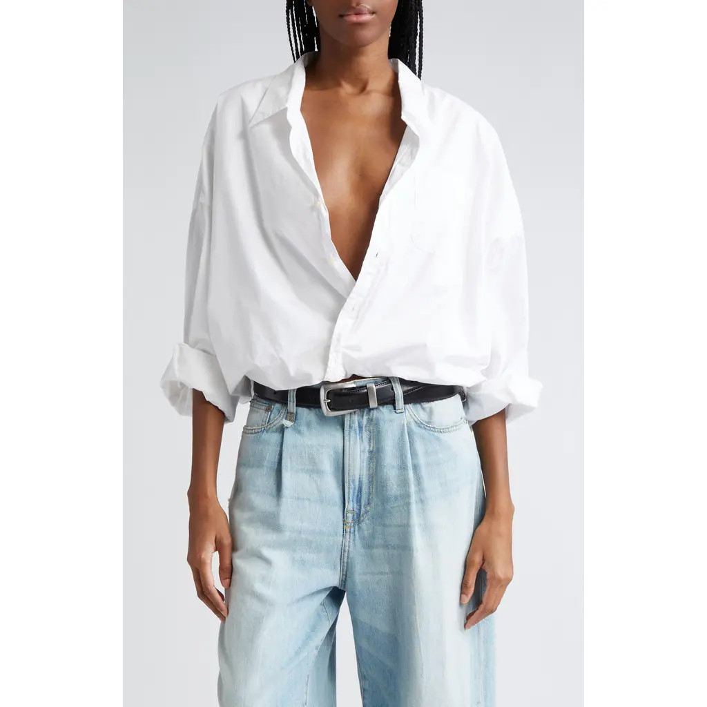 R13 Bubble Hem Cotton Button-Up Shirt in White at Nordstrom, Size Small | Nordstrom