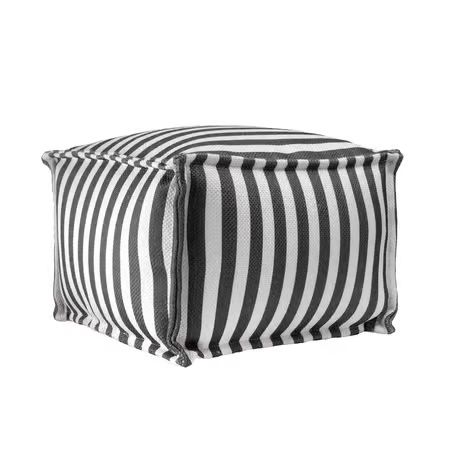 Grey Printed Striped Indoor/Outdoor Pouf 14" H x 20" W x 20" D | Rugs USA
