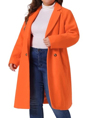 Agnes Orinda Plus Size Long Coats for Women Notched Lapel Winter Warm Double Breasted Coat 1X Orange | Amazon (US)