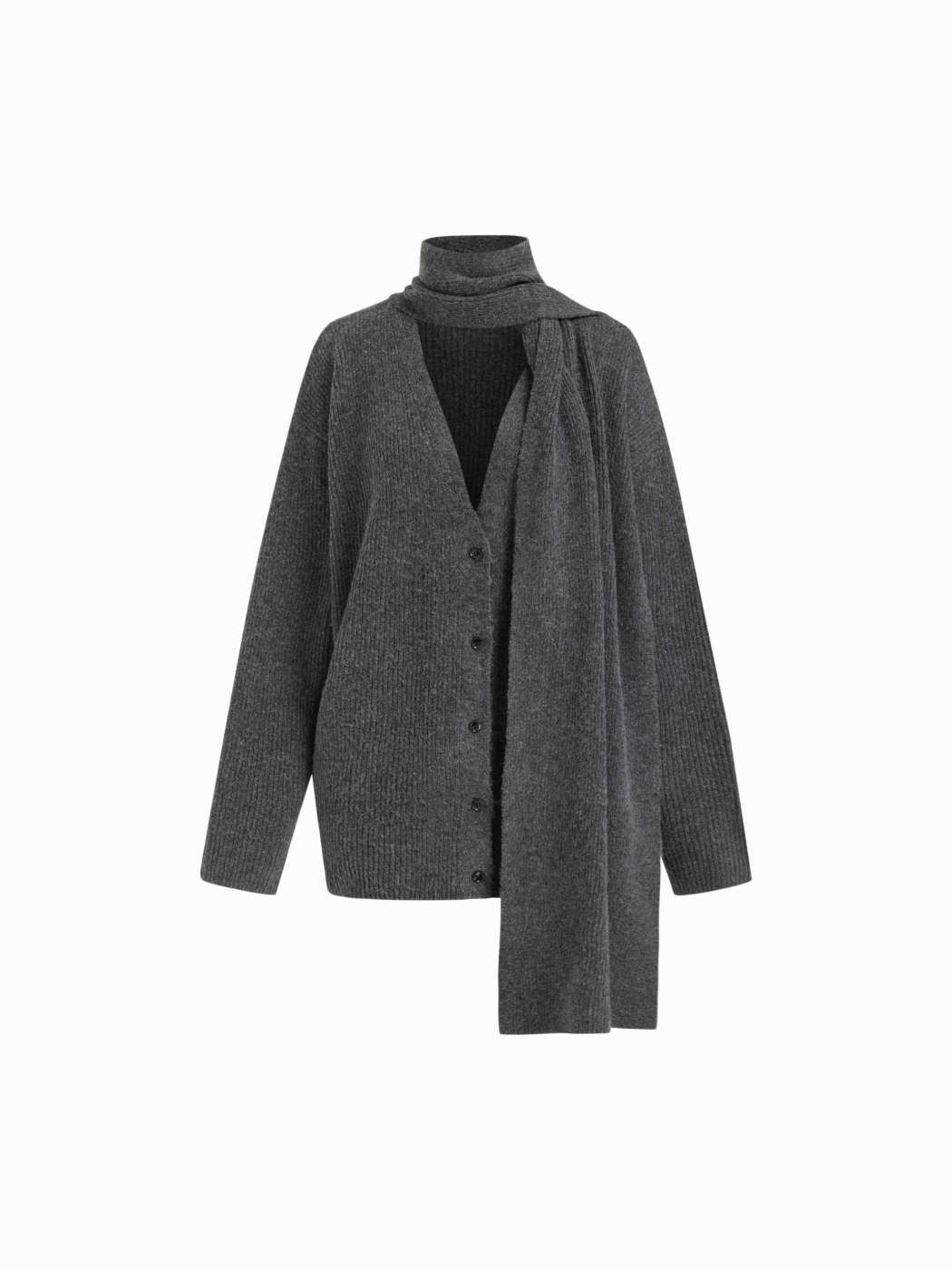 Knit Fabric Knit Wool-blend V-neck Long Sleeve Button Oversized Cardigan With Scarf For Daily Cas... | Cider