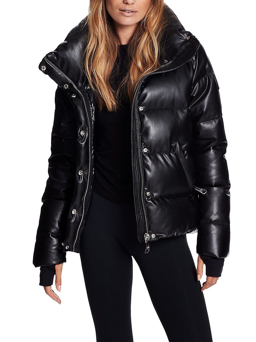 Women's Isabel Vegan Leather Down Puffer Jacket - Black - Size Large | Saks Fifth Avenue