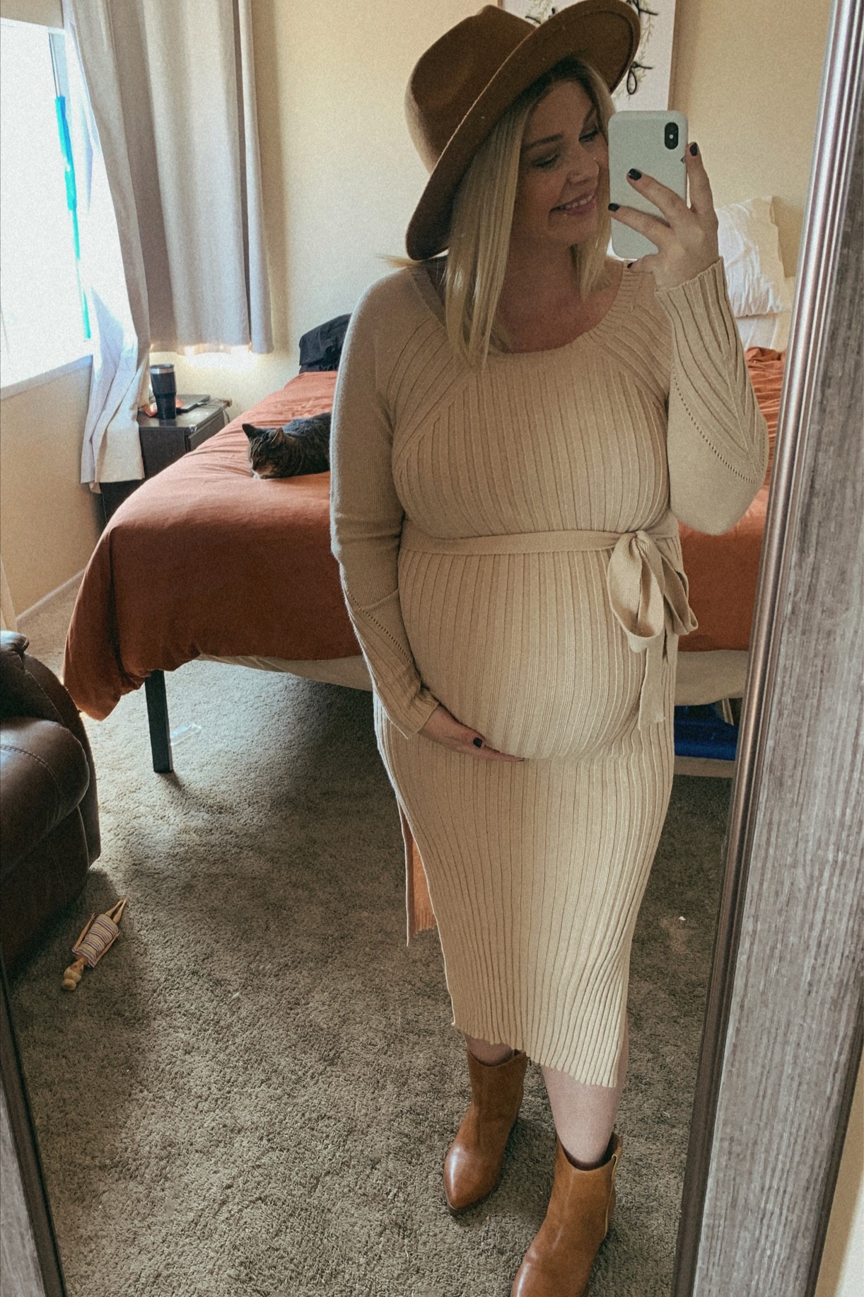 it’s sweater dress weather 😍🧡 dress color- solid apricot size medium
hat color- brown 
boots- tan

 #amazonfashion #sweaterdress #target #targetboots 

#LTKstyletip #LTKSeasonal #LTKbump