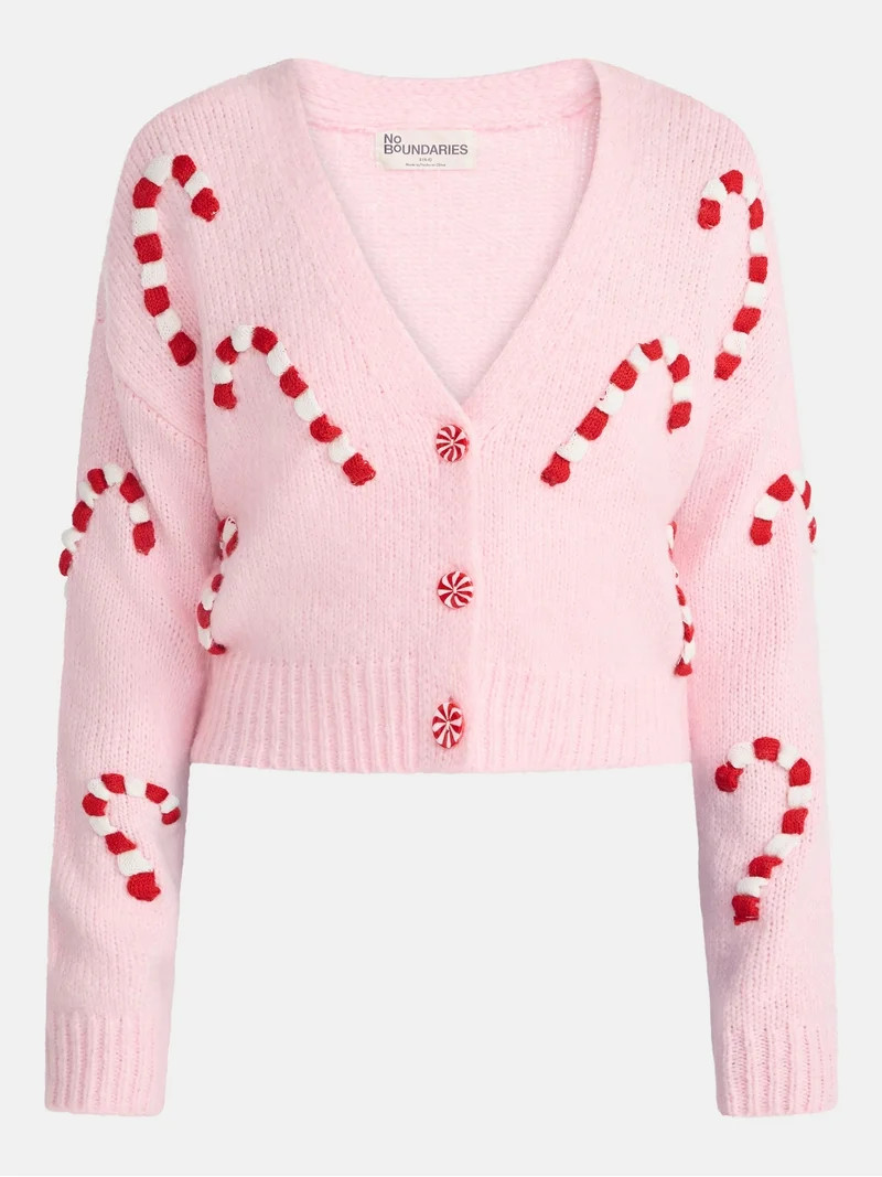 No Boundaries Embroidered Christmas Cardigan, Women's & Women's Plus - Walmart.com | Walmart (US)