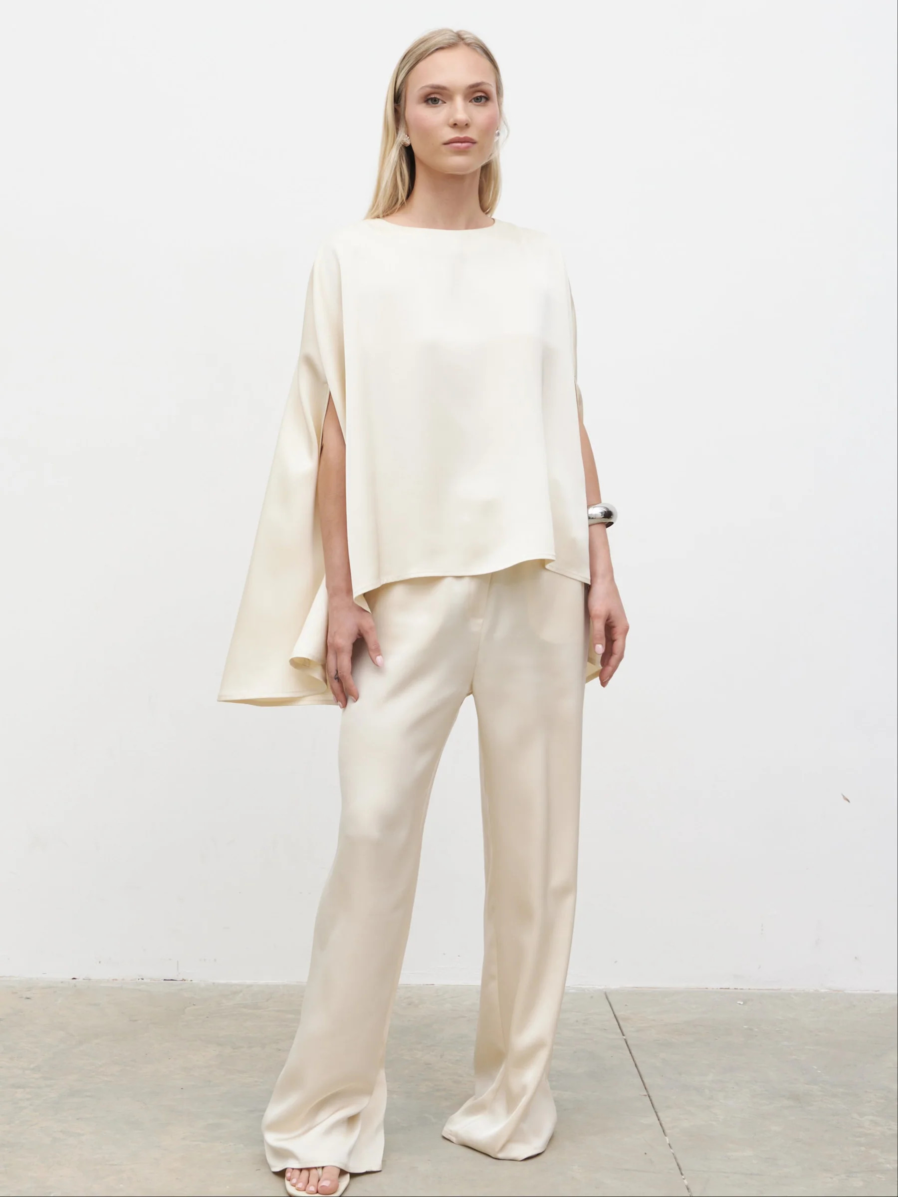 Breya Cape Floaty Satin Top - Oyster | Pretty Lavish (UK)