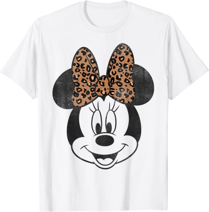 Disney Minnie Mouse Distressed Vintage Leopard Bow Portrait T-Shirt | Amazon (US)