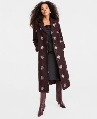CeCe Women's Single-Breasted Sparkle Boucle Maxi Coat - CHARCOAL | Macy's