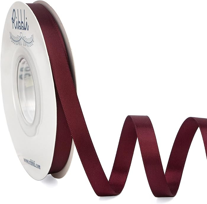Ribbli Double Faced Burgundy Satin Ribbon,3/8” x Continuous 25 Yards,Use for Bows Bouquet,Gift ... | Amazon (US)