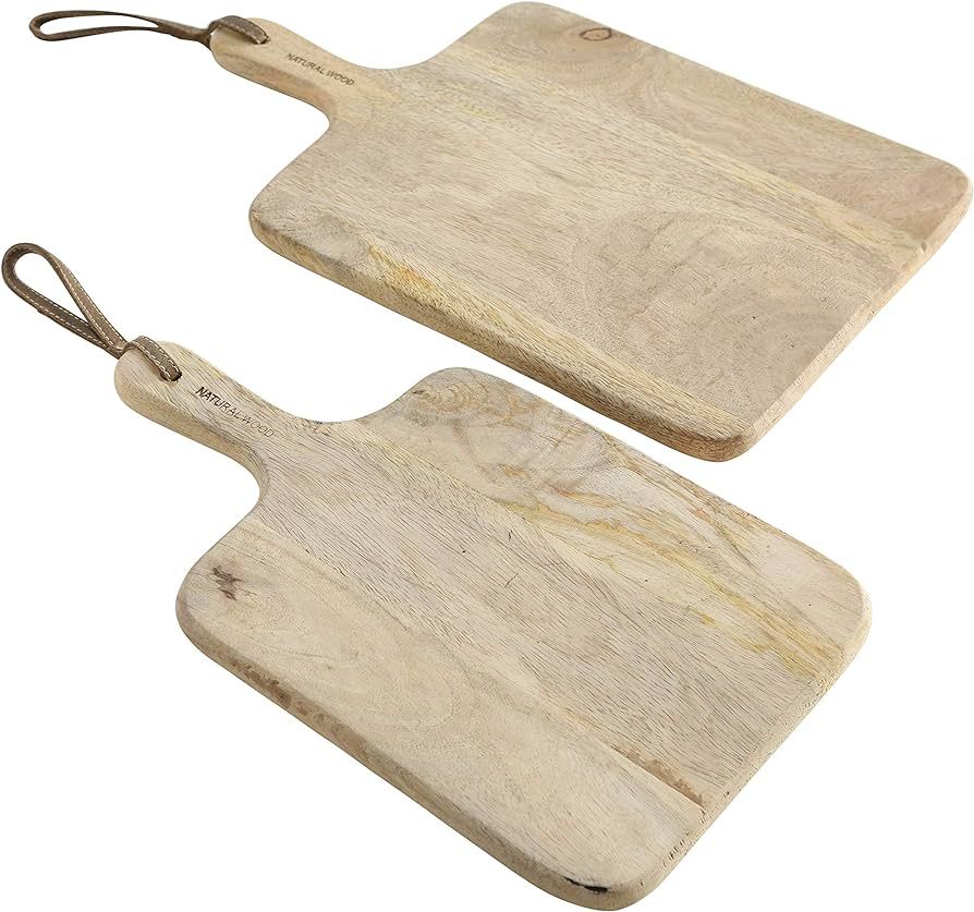 Artisinal Kitchen Natural Wood Cutting Boards, Set of 2, Mango Wood, Stitched Leather Hanging Str... | Amazon (US)