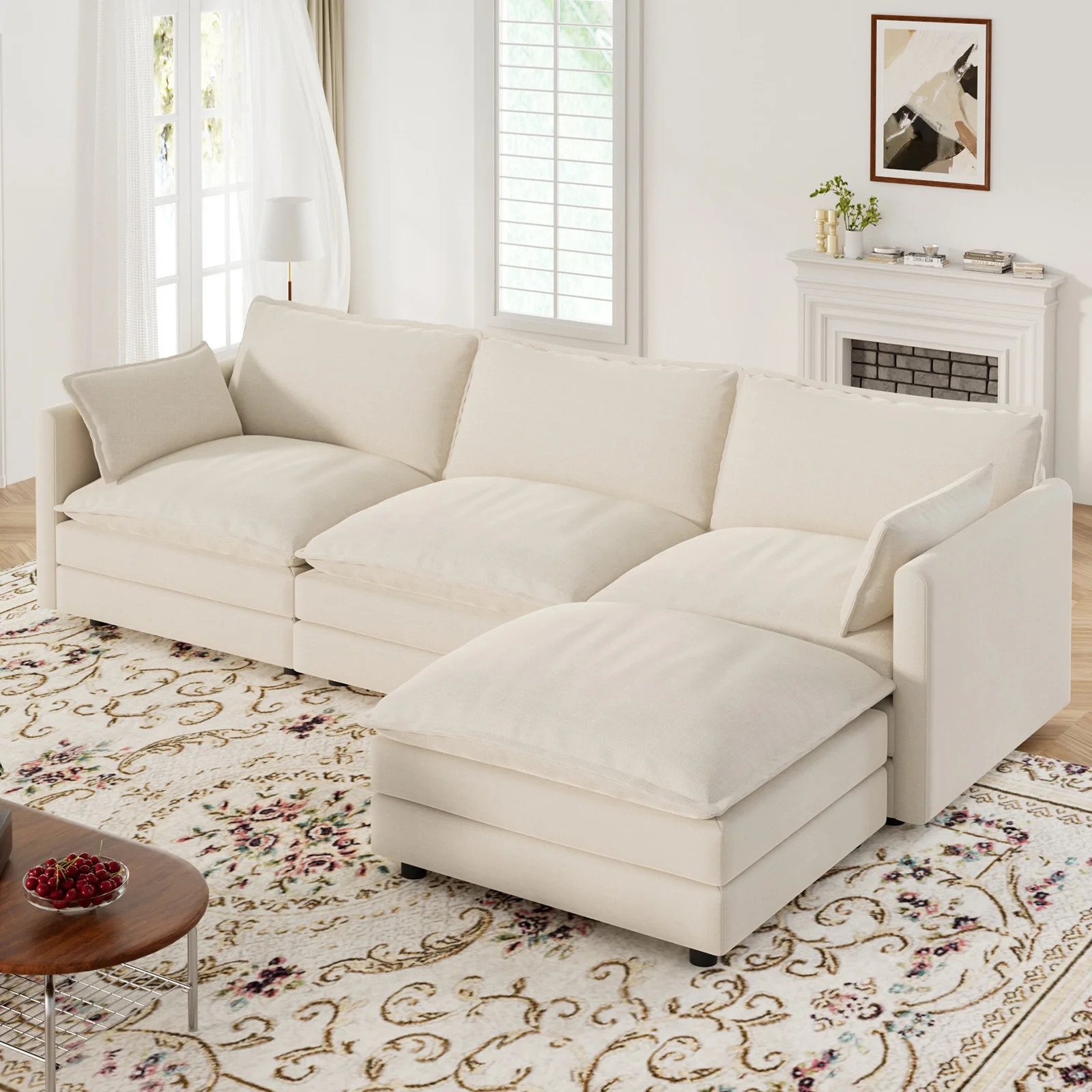 Muumblus Sectional Sofa Cloud Couch with Reversible Ottoman, L-Shaped Chenille Sofa for Living Ro... | Walmart (US)