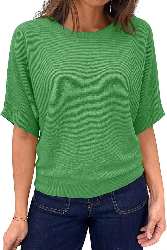 Saodimallsu Womens Short Sleeve Sweater Summer Batwing Trendy Casual Boat Neck Lightweight Loose ... | Amazon (US)