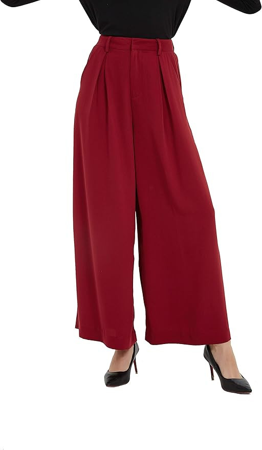 Tronjori Women High Waist Casual Wide Leg Long Palazzo Pants Trousers Regular Size | Amazon (US)