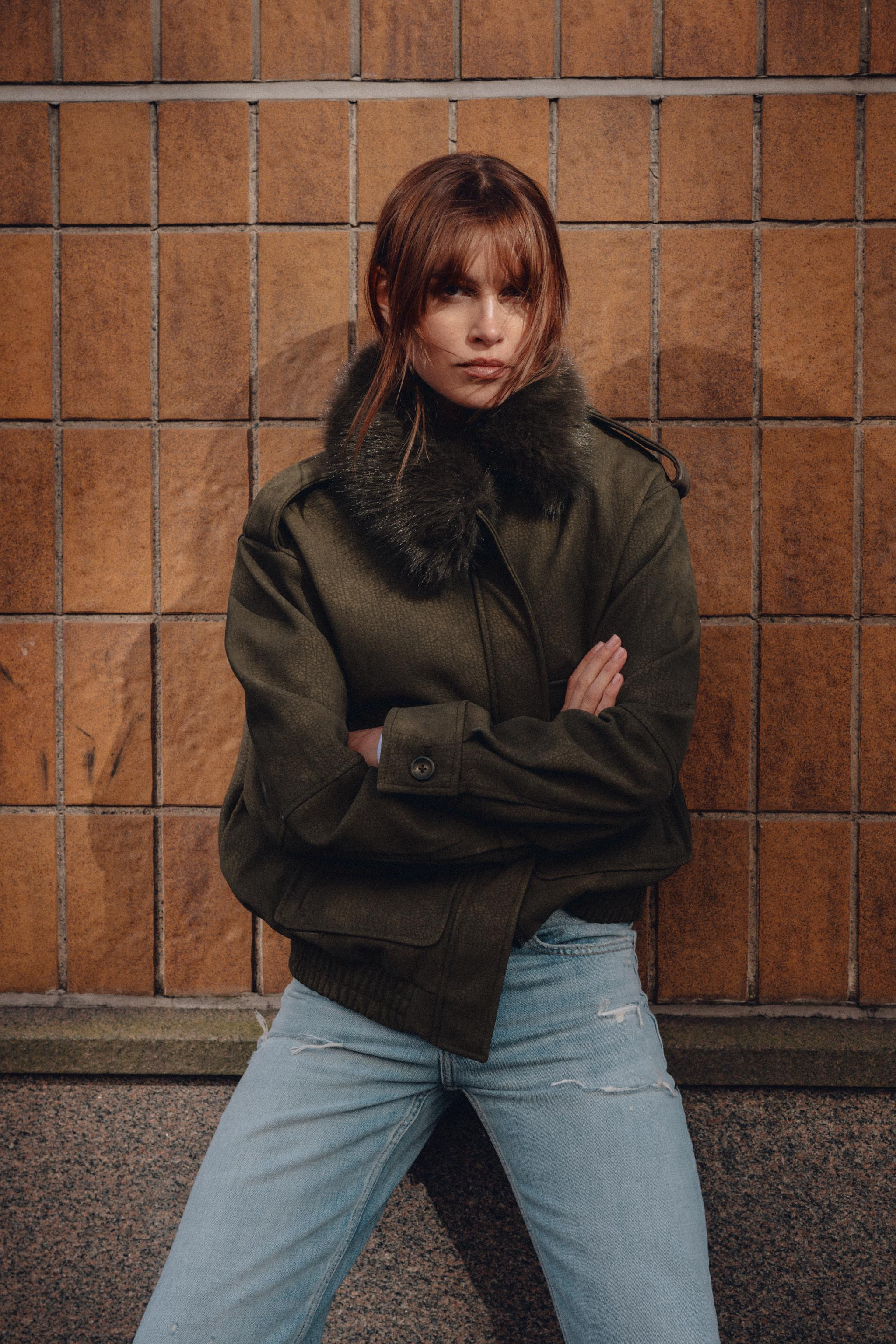 REMOVABLE COLLAR FAUX SUEDE JACKET | Zara US