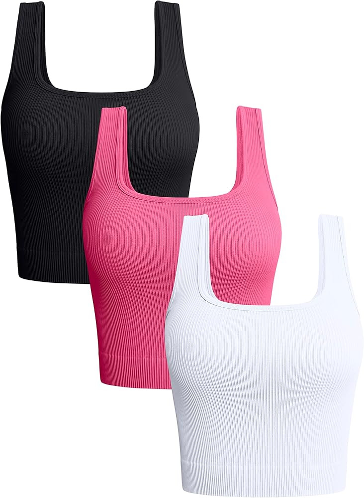 OQQ Women's 3 Piece Tank Tops Ribbed Seamless Workout Exercise Shirts 2025 Summer Basic Camis | Amazon (US)