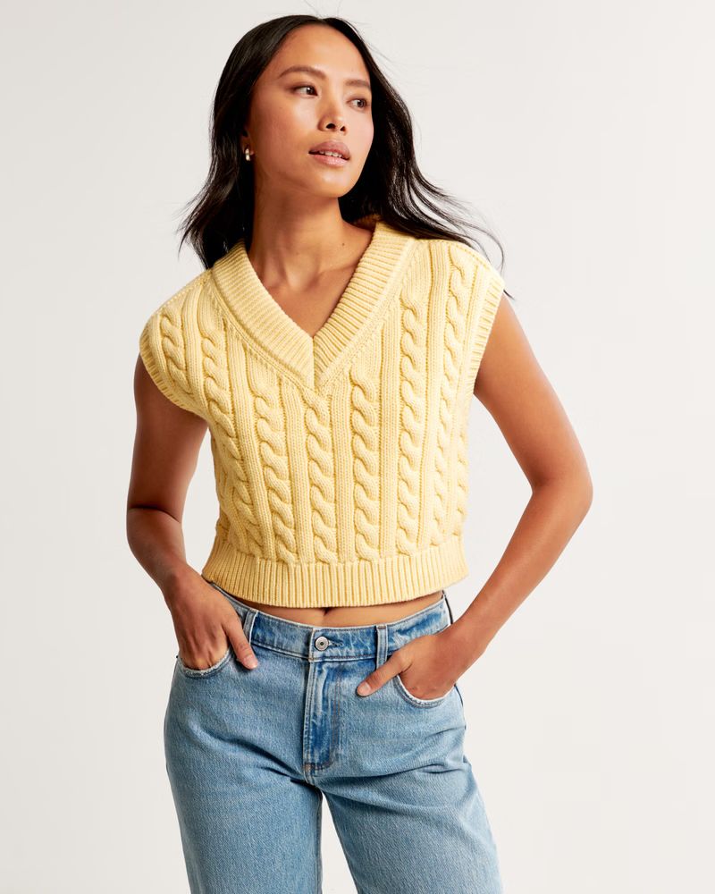 Women's Cable V-Neck Sweater Vest | Women's Clearance | Abercrombie.com | Abercrombie & Fitch (US)