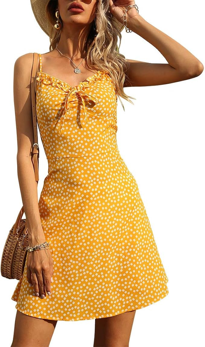 Jillumi Women's Polka dot Strappy Dress Sleeveless Backless Square Neck Summer Mini Swing Dress | Amazon (US)