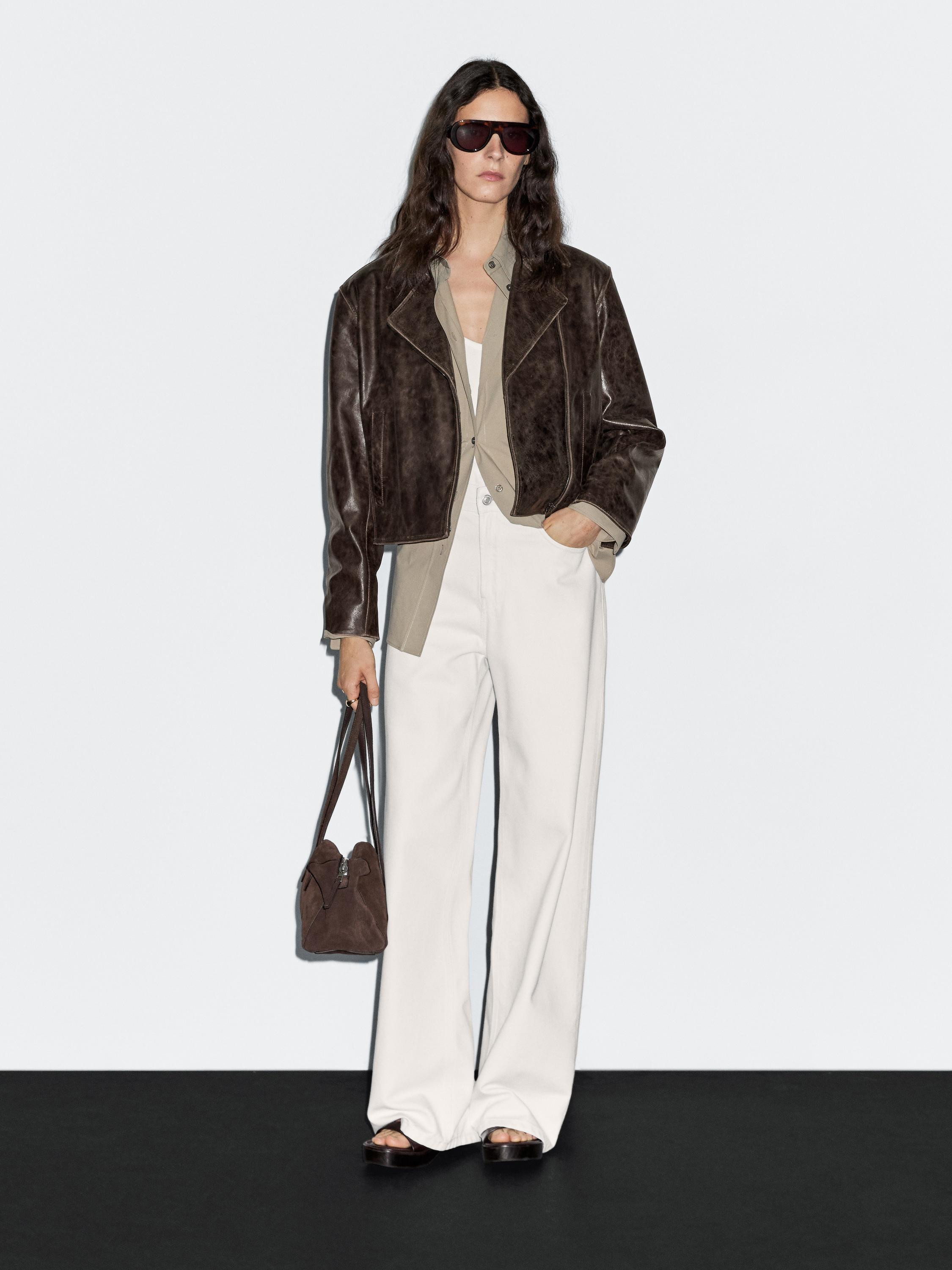 Nappa leather biker jacket | Massimo Dutti UK