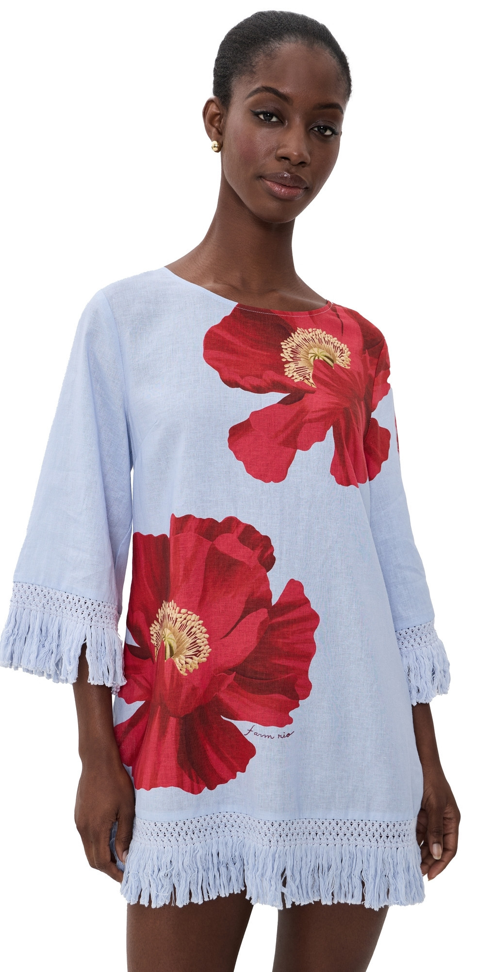 FARM Rio Open Back Dress with Fringe Poppy Flowers S | Shopbop