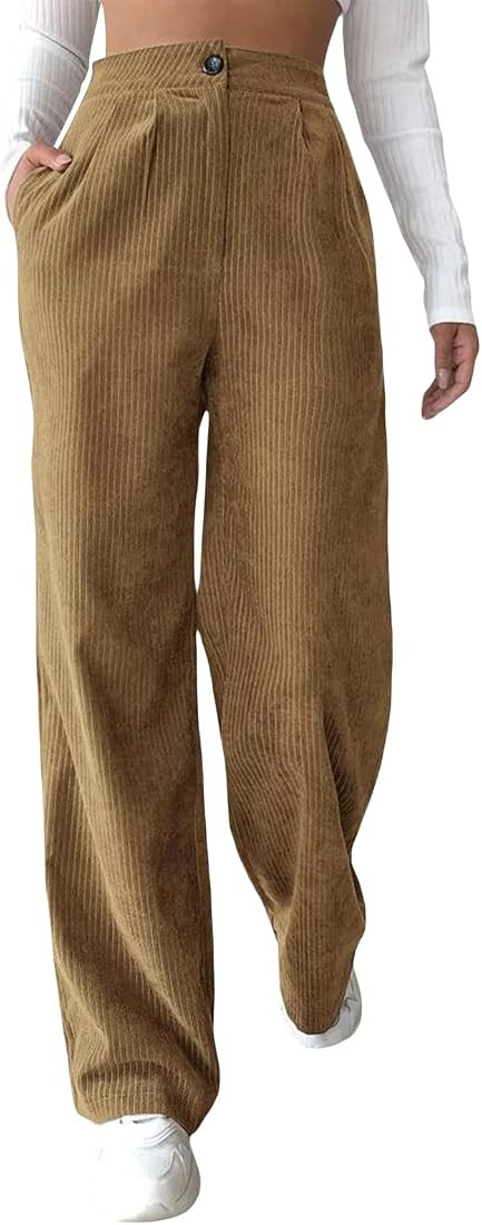 Faretumiya Corduroy Pants for Women High Waisted Wide Leg Pants Straight Cordaroys Trousers with ... | Amazon (US)