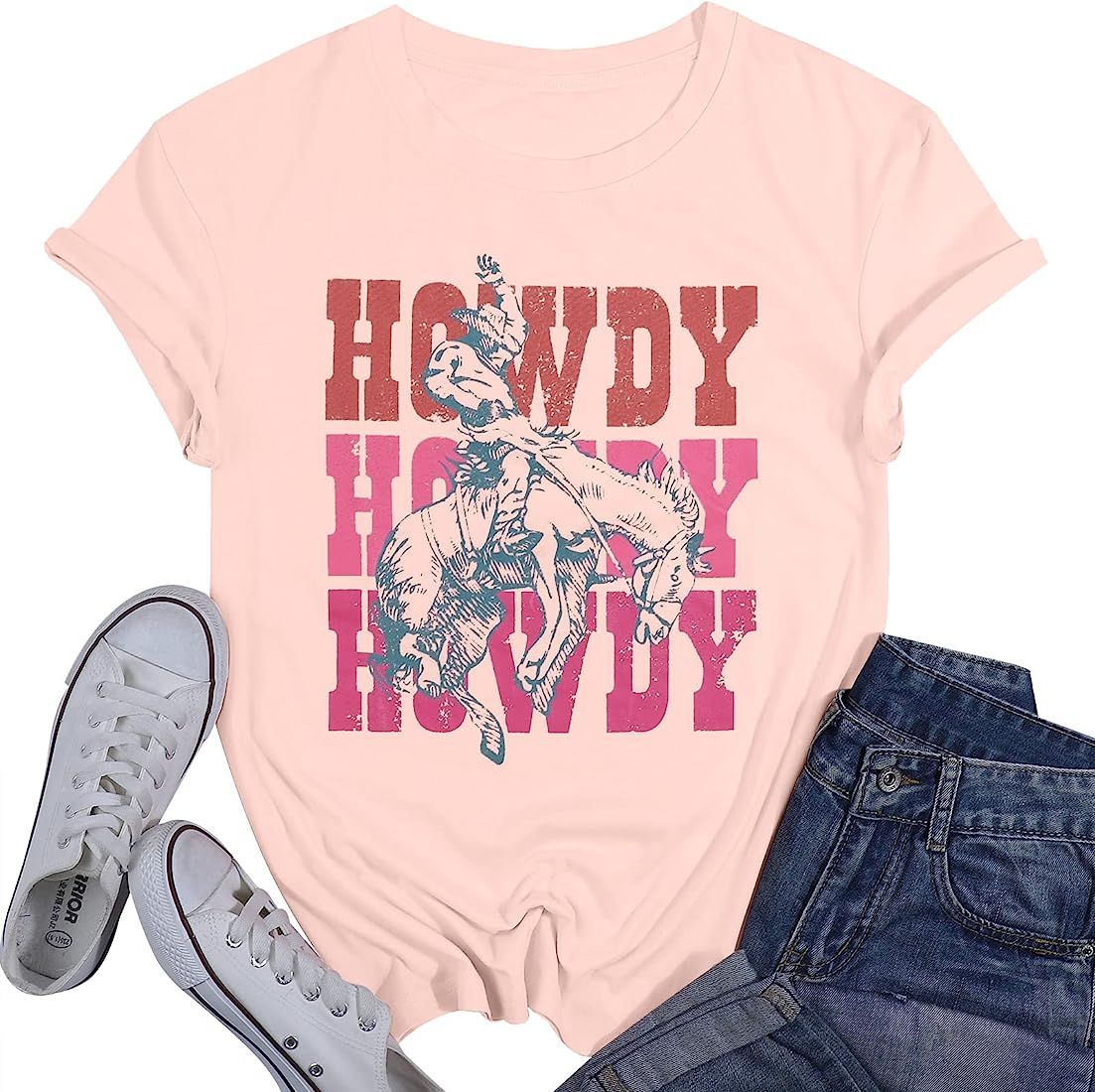 Howdy T Shirt Western Shirts for Women Vintage Cowgirl Graphic Shirt Rodeo Tees Retro Short Sleeve T | Amazon (US)