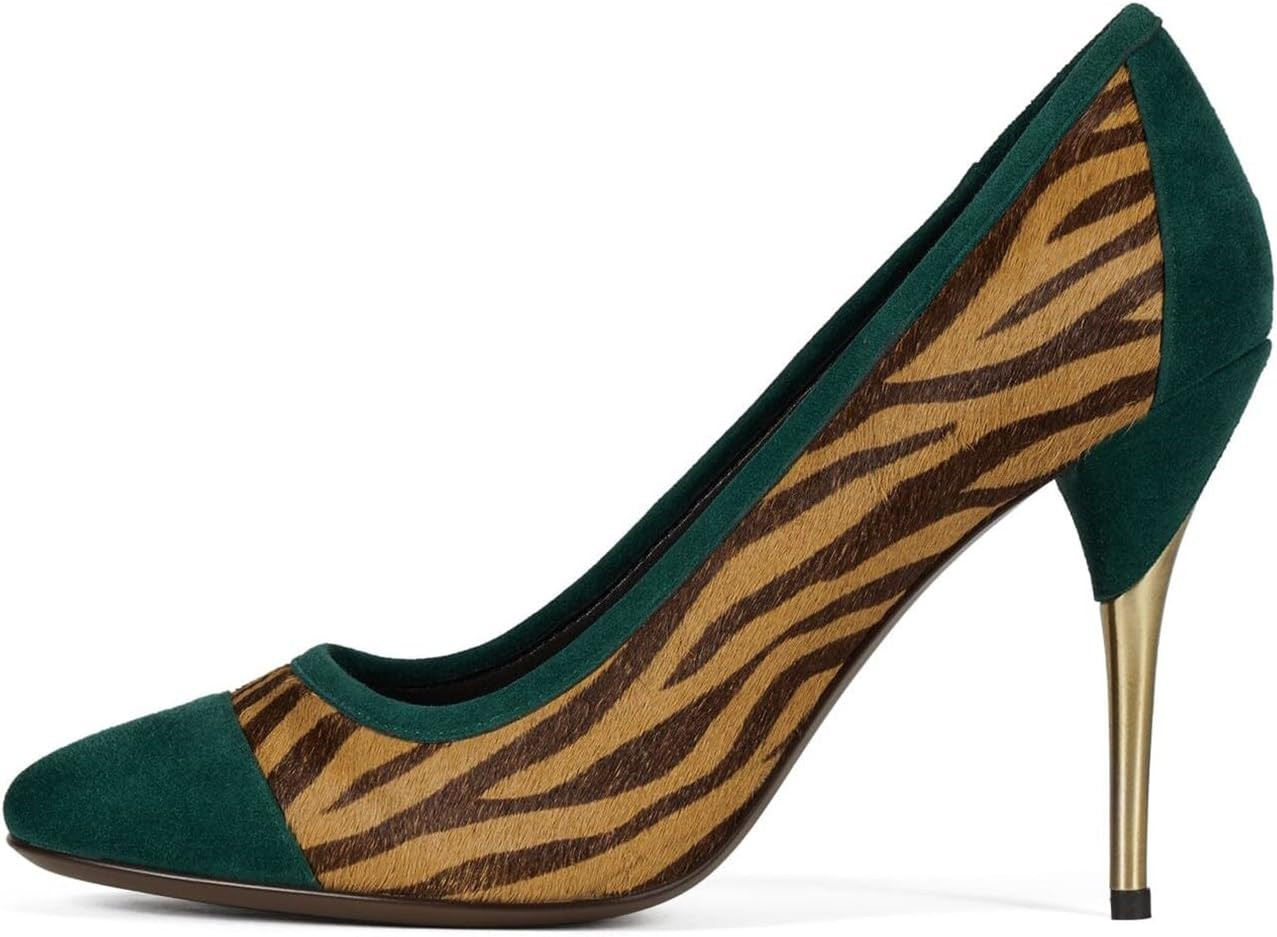 Women's Stiletto Heel Pumps Zebra Round Toe Slip on Heels | Amazon (US)