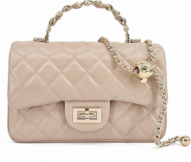 Small Quilted Crossbody Bags for Women,Leather Shoulder Bag with Gold Chain Strap,Metal Top Handl... | Amazon (US)